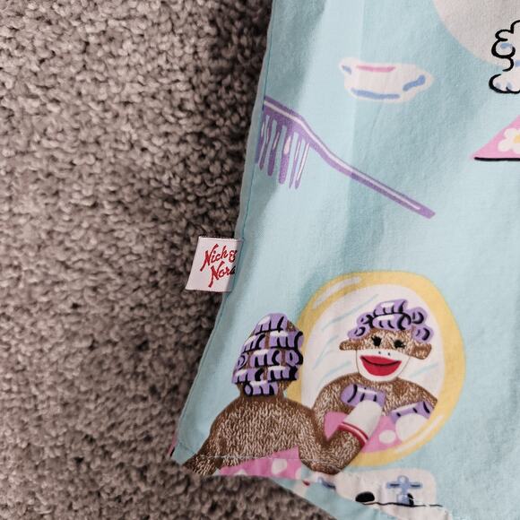 Nick & Nora Pajama Shirt Womens Large Blue Sock Monkey Top Button Up AOP - Picture 4 of 8